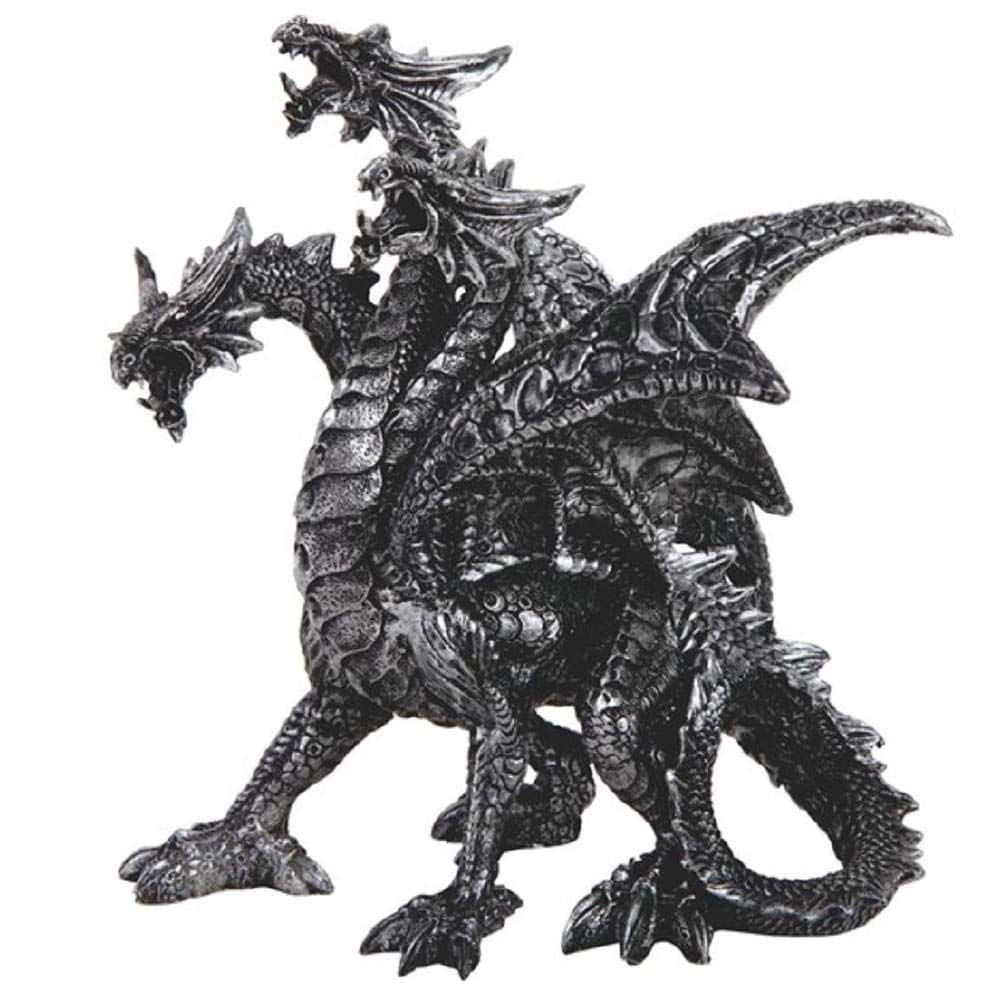 7.75 inch h Medieval 3-Headed Silver Dragon Statue Fantasy Decoration Figurine