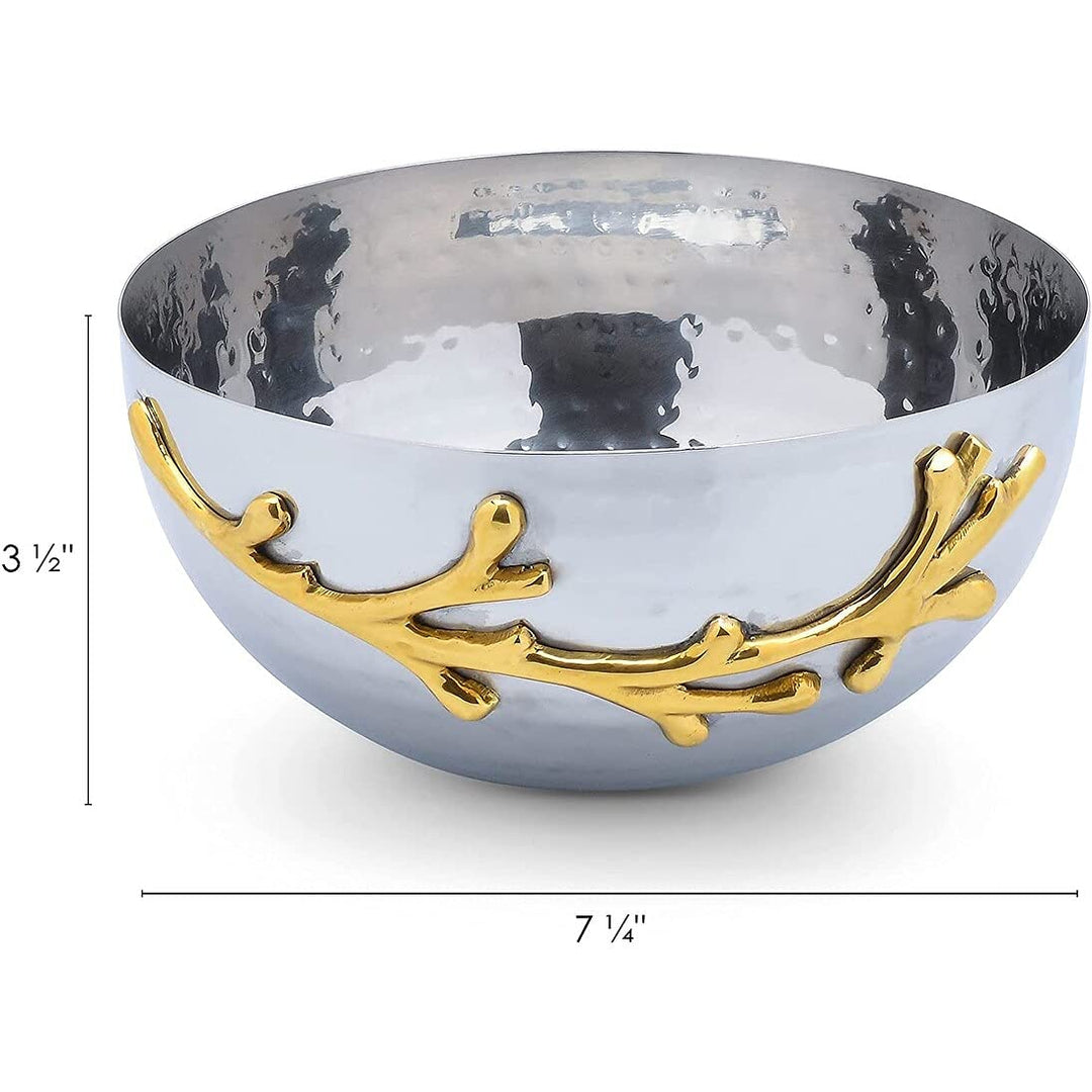 Two Tone Nickel Plated Decorative Serving Bowl With Gold Leaf Design Silver