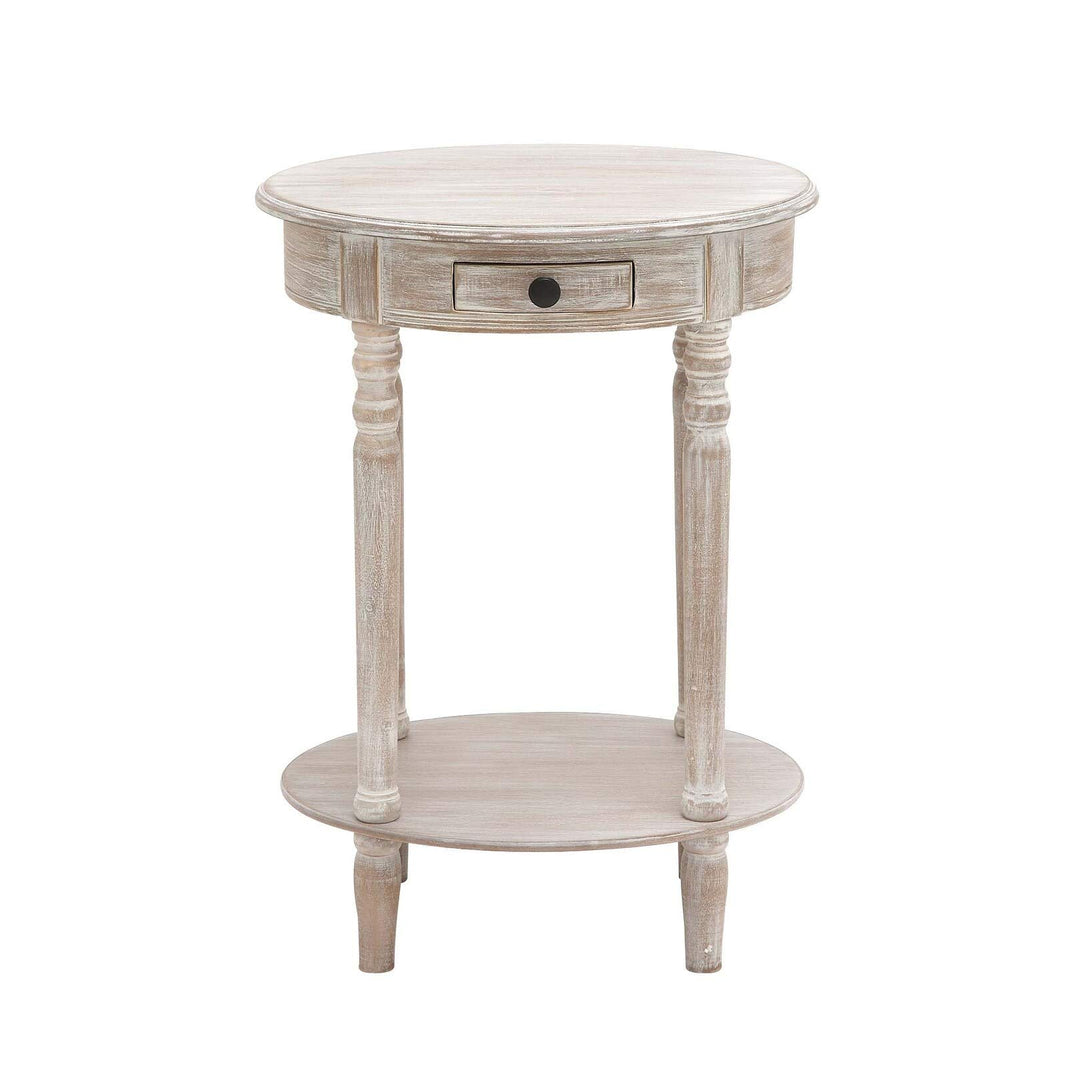 Farmhouse 27 Inch Oval Wooden Accent Table with Drawer Taupe Pine Distressed 15"W x 20"L x 27"H - Light Brown