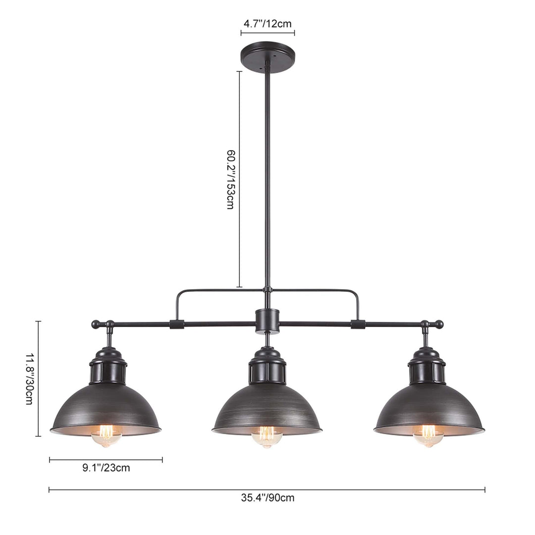 3 Light Industrial Dome Kitchen Island Chandeliers Black Farmhouse Modern - Diamond Home USA