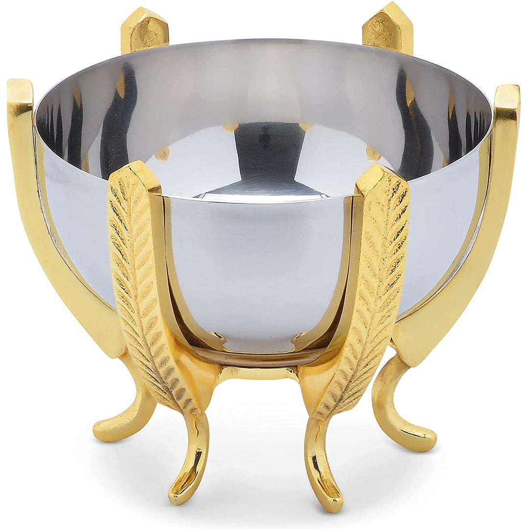 Shiny Stainless Steel Decorative Bowl On Elegant Gold Base Silver Metal