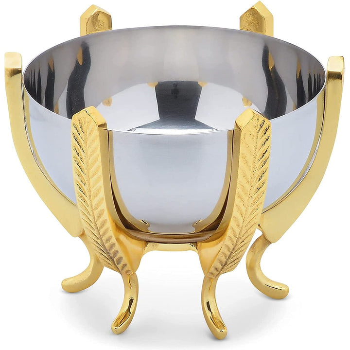 Shiny Stainless Steel Decorative Bowl On Elegant Gold Base Silver Metal