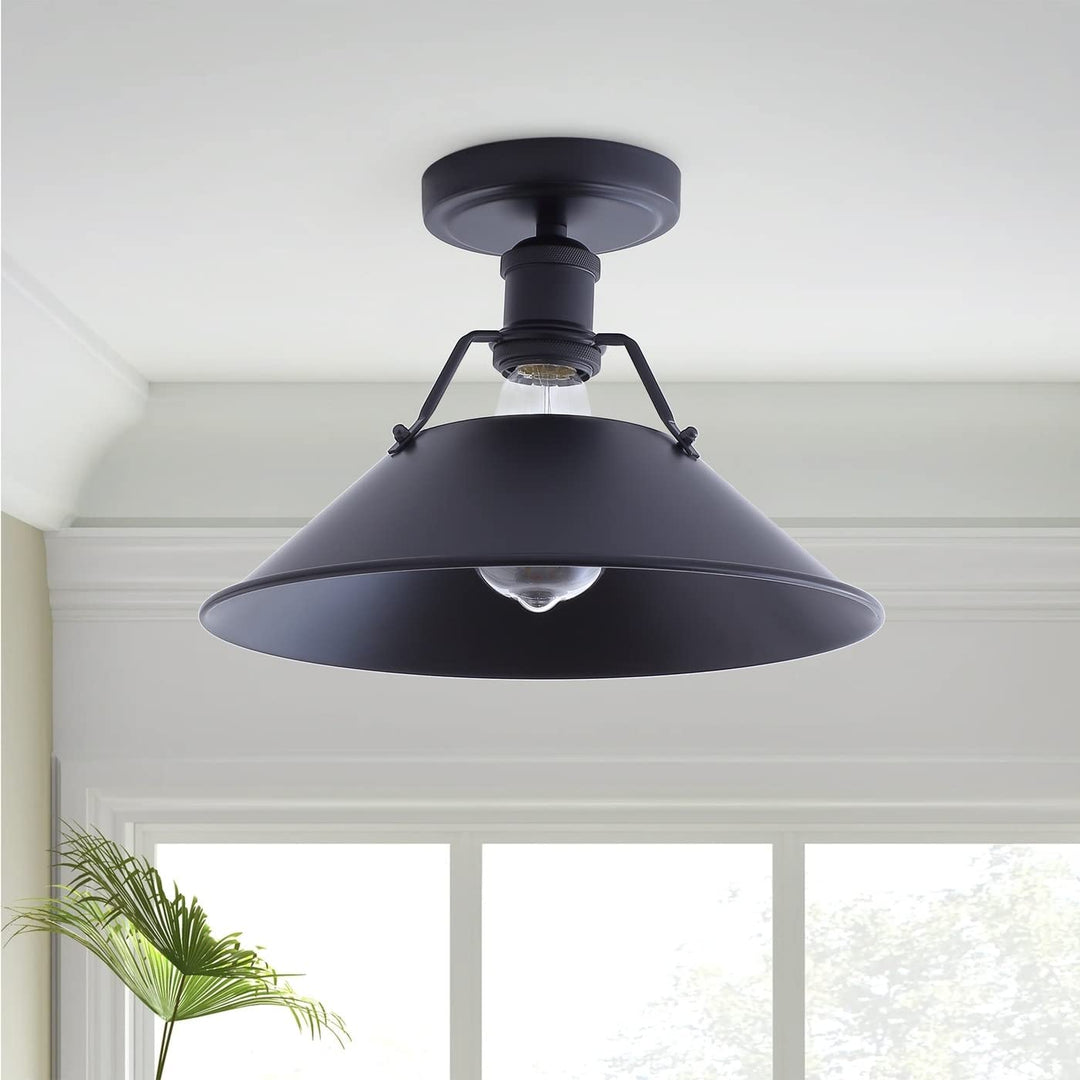 Vintage Bell Shape Ceiling Light Black 1-light Semi Flush Mount Iron Dimmable