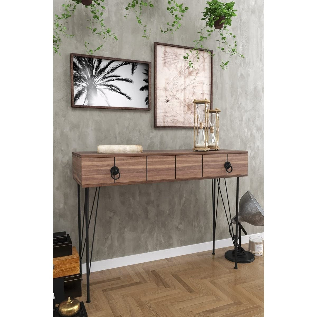 Console Table Brown Modern Contemporary Wood Finish Includes Hardware