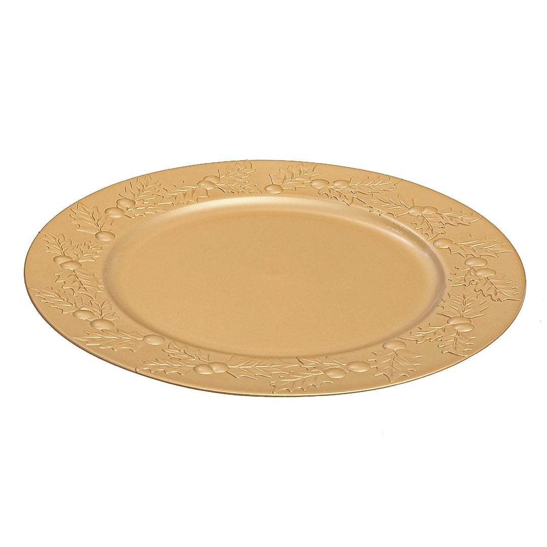 Charger Plate (Hollyberries) (Gold) (13") Set Of 6 Gold Textured Round