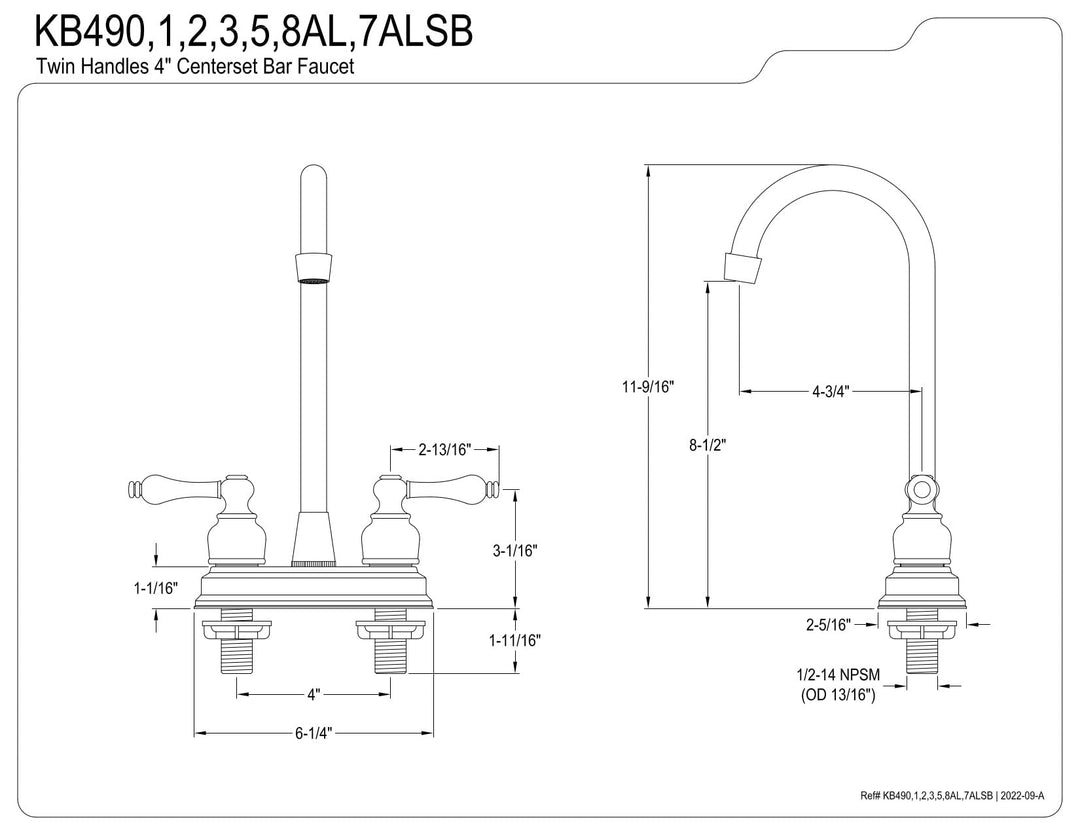 Kingston Brass Victorian 4 in. Centerset High-Arc Bar Faucet