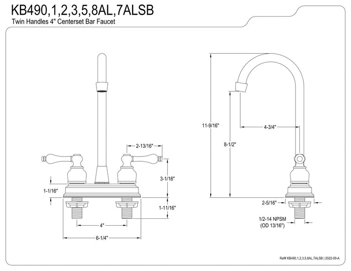 Kingston Brass Victorian 4 in. Centerset High-Arc Bar Faucet