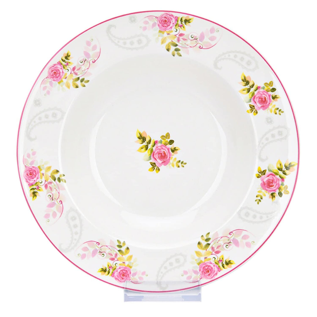 Rose Garden Bone China Soup Plate Set Of 6 8.5" Pink Floral Country Round