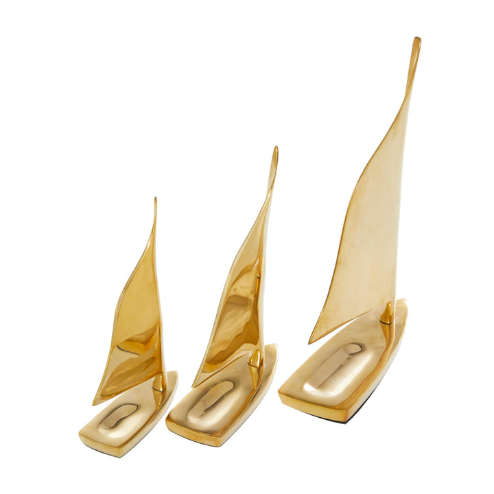 Gold Metal Sail Boat Sculpture (Set of 3) Brass