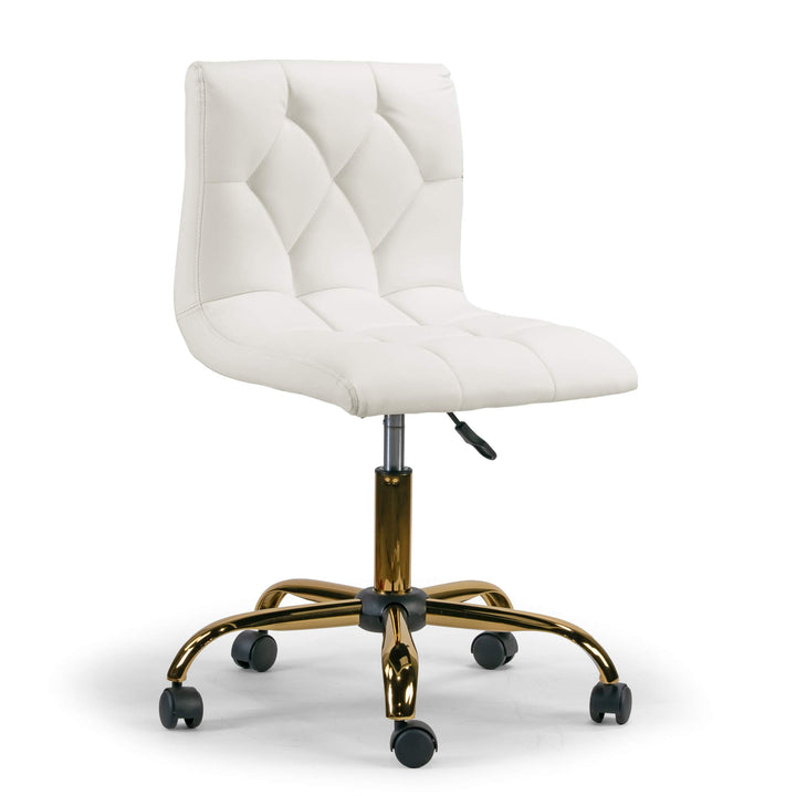 Glamour Home Aman Faux Leather Adjustable Height Swivel Office Chair in Cream