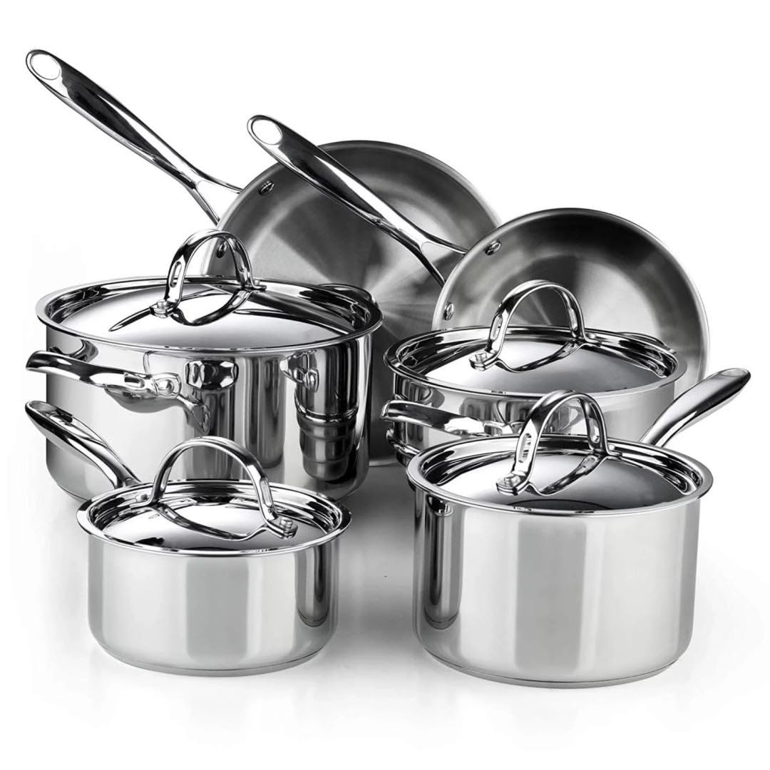 Classic 10-Piece Stainless Steel Cookware Set Silver