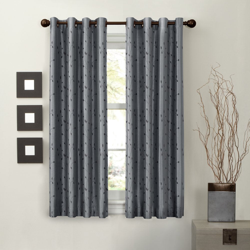 MAYTEX Jardin Thermal Blackout Room Darkening Faux Silk Embroidered Single Panel Blue - Blackout