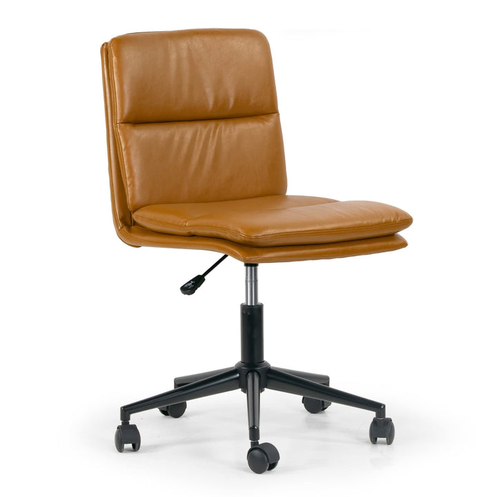 Cappuccino Leather Adjustable Height Swivel Office Chair Brown Modern