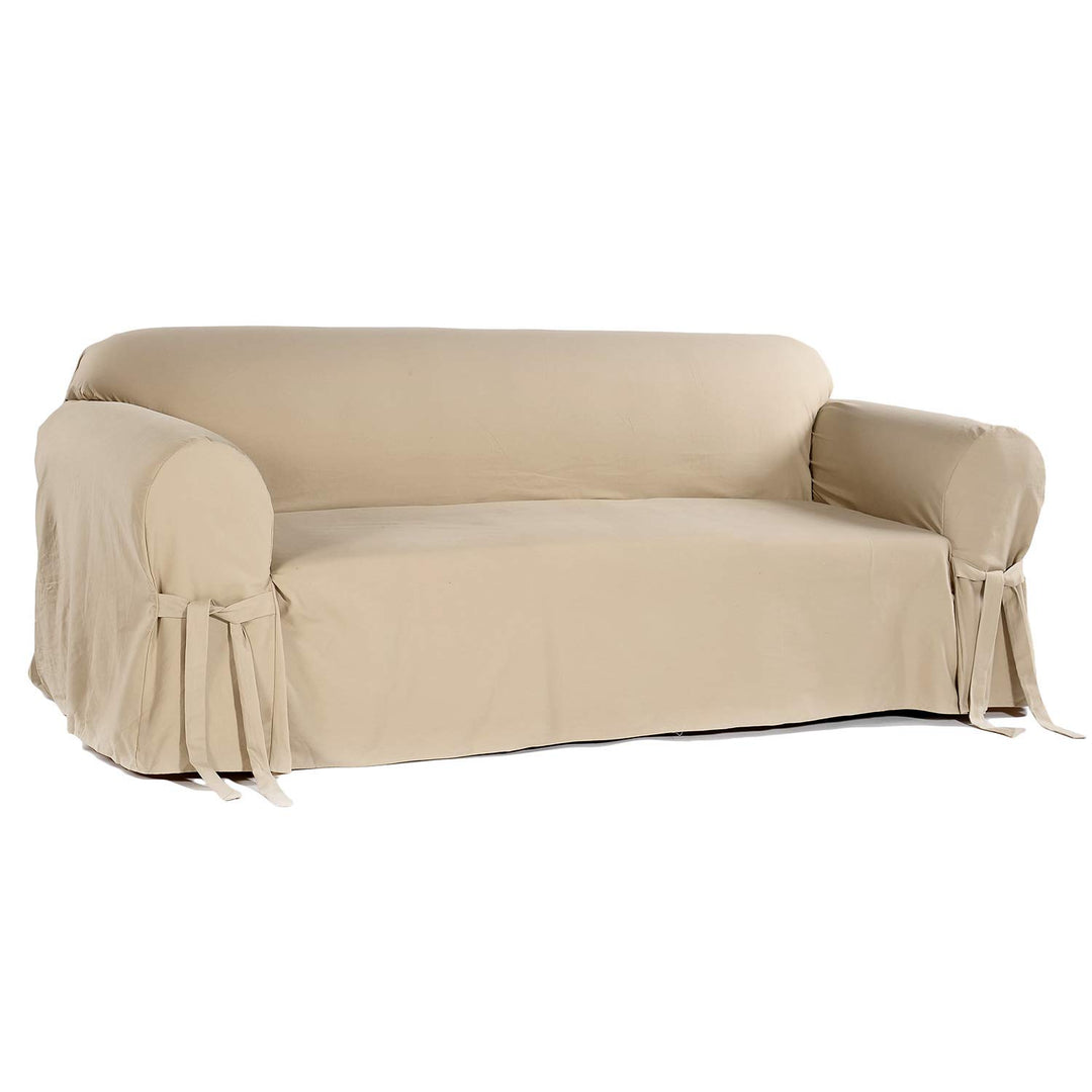 Cotton Twill One Piece Sofa Slipcover in Natural Khaki