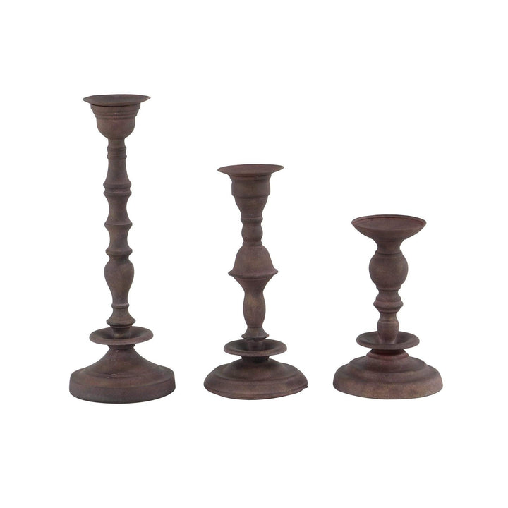 Set of 3 Rustic 13 17 and 19 Inch Dark Brown Metal Candle Holder Iron