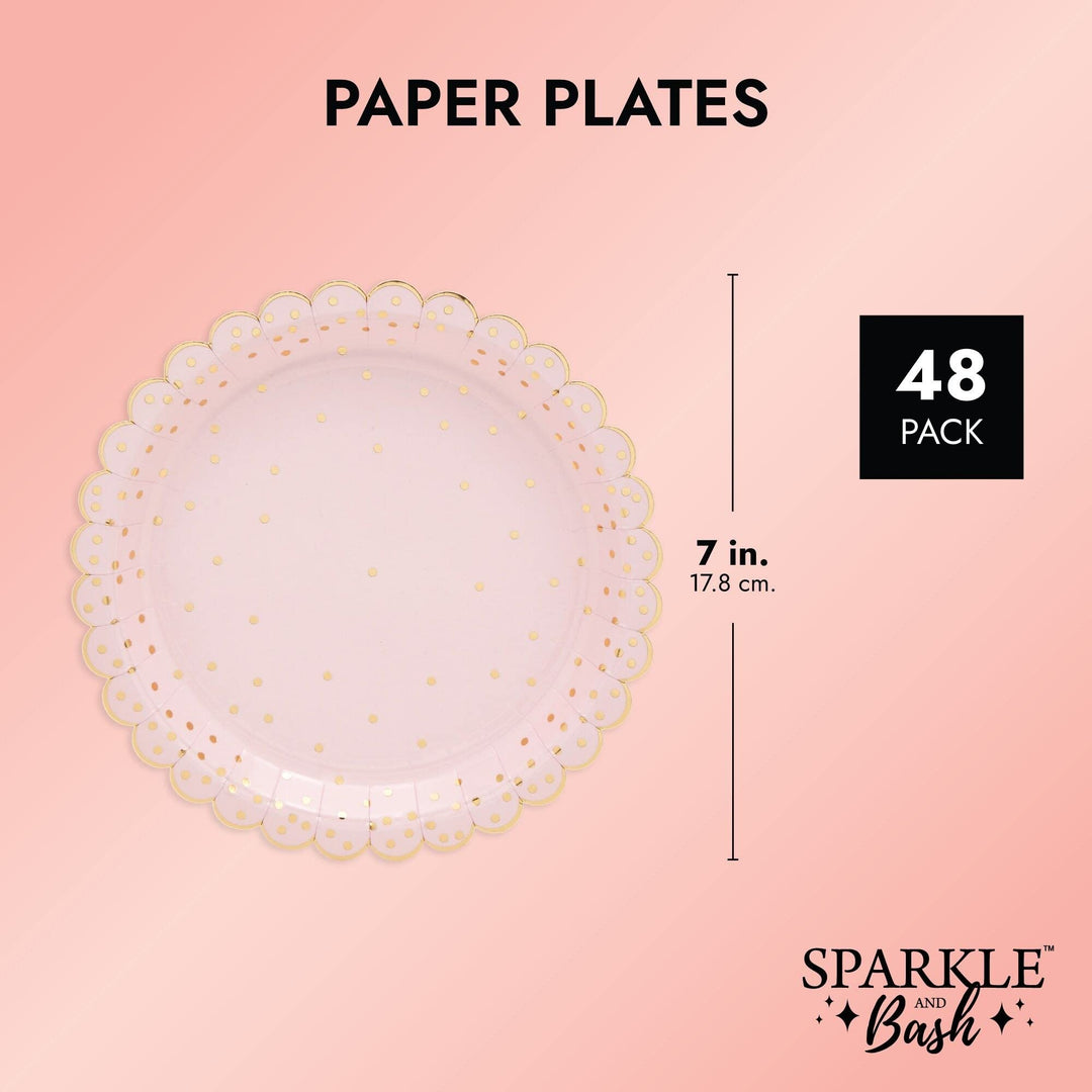 Scalloped Polka Dot Paper Plates Rose Gold 30th Birthday Decorations for Her