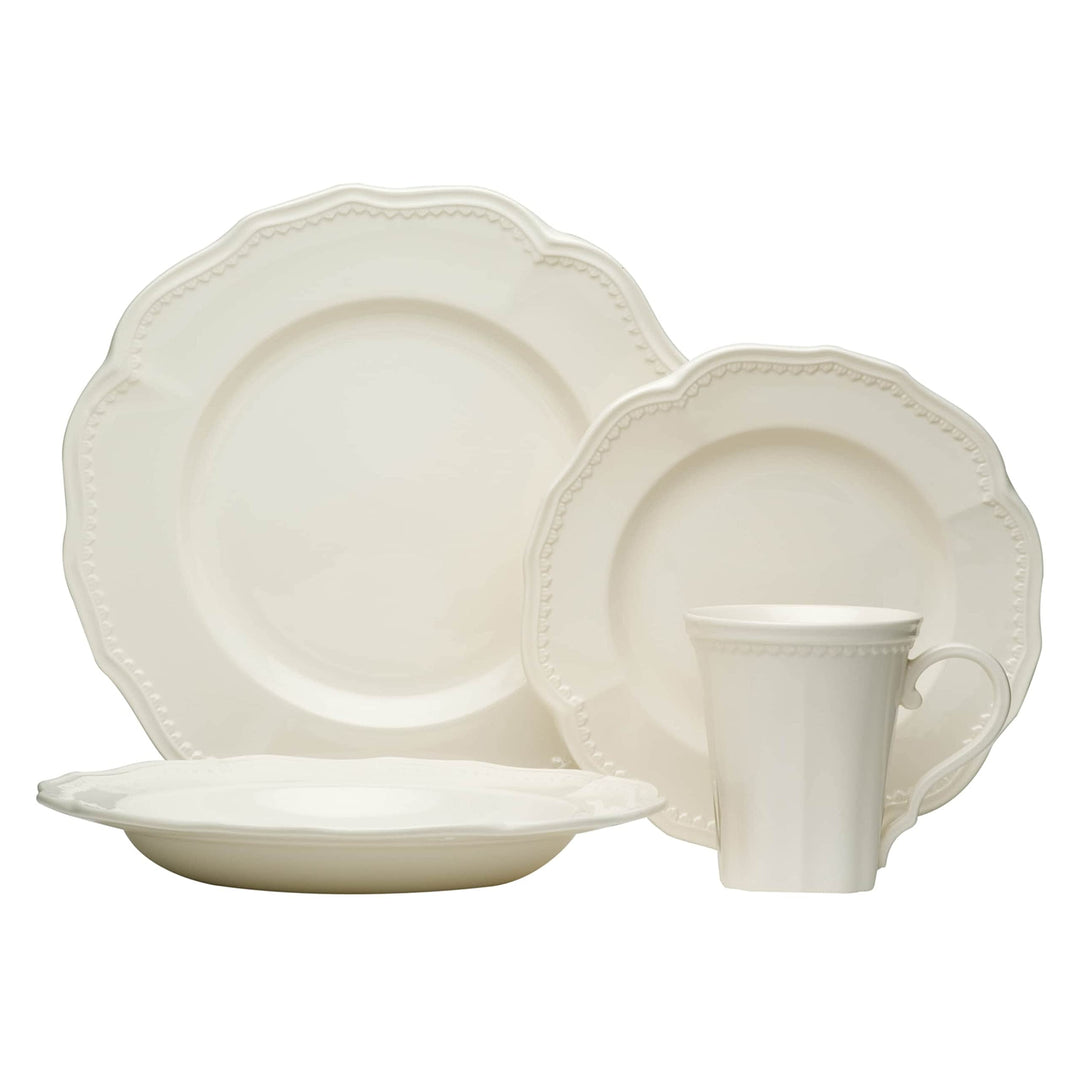 Cottage 16pc Dinner Set White Solid Casual Traditional Round Stoneware 16