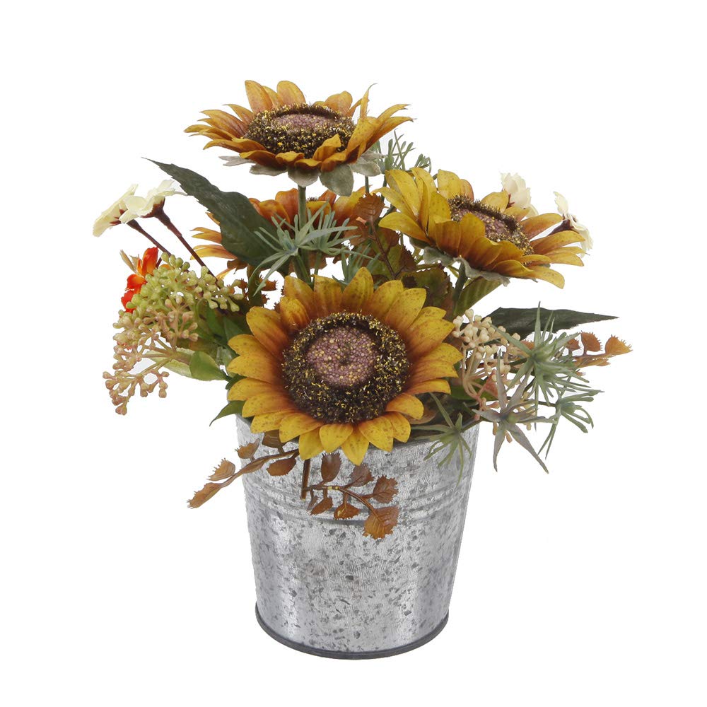 Flora Bunda Artificial Flowers 8" Tall Sunflowers Mix in TIN