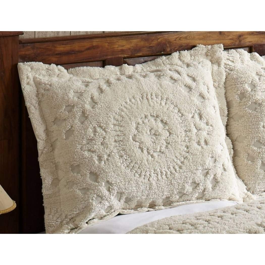 1 Piece Oversized Chenille Bedspread Coastal Solid Color Medallion