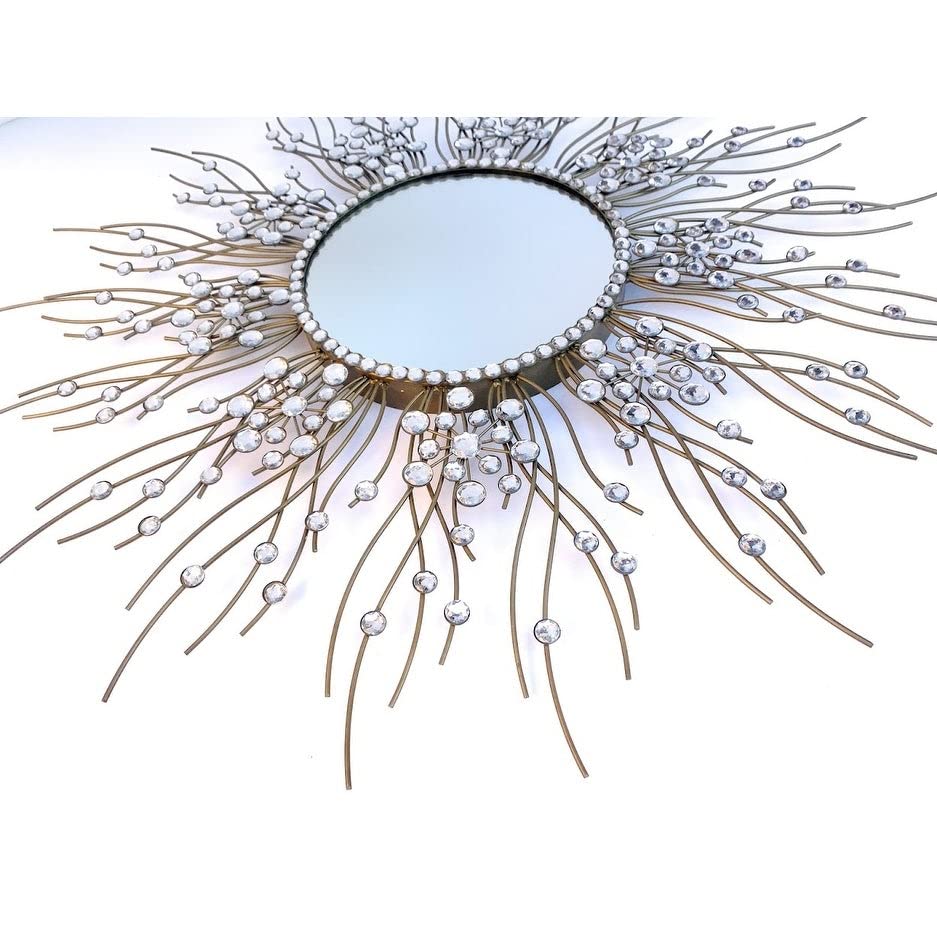 Sunburst Gold Metal Wall Mirror Modern Contemporary Handmade