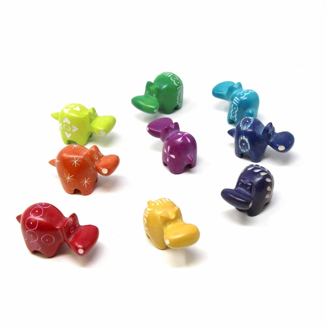 Tiny Hippos Soapstone Sculptures Assorted Pack of 5 Colors Multi Color Handmade