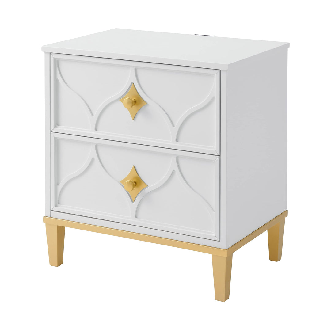 Martin Svensson Home Emma 2 Drawer White and Gold Nightstand