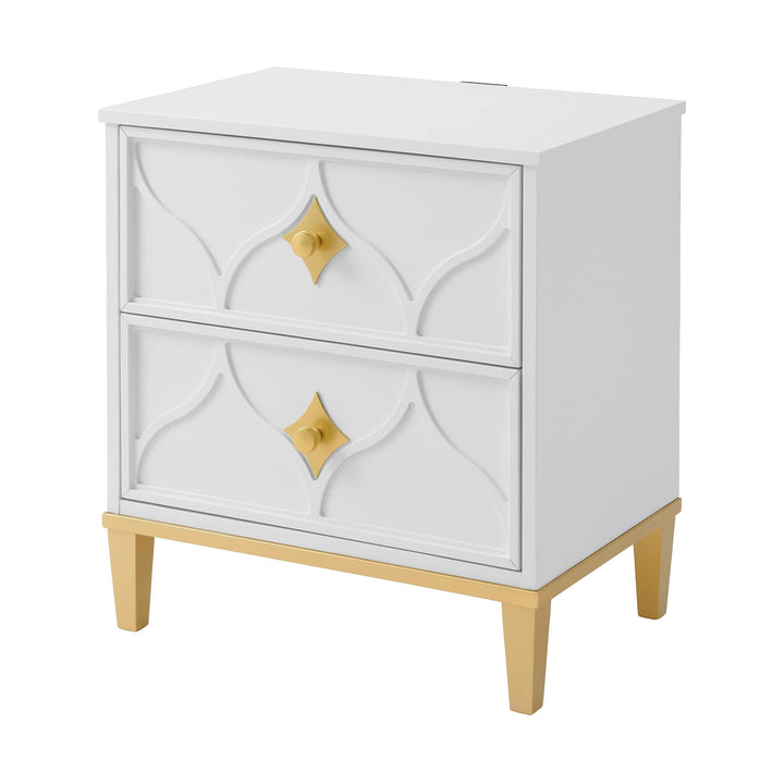 Martin Svensson Home Emma 2 Drawer White and Gold Nightstand