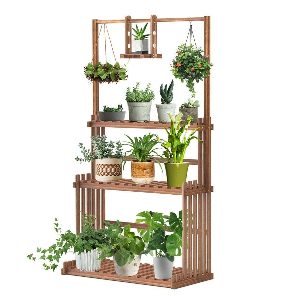 Heavy Duty Hanging Plant Stand Shelving Unit Flower Pot Rack Brown Rustic