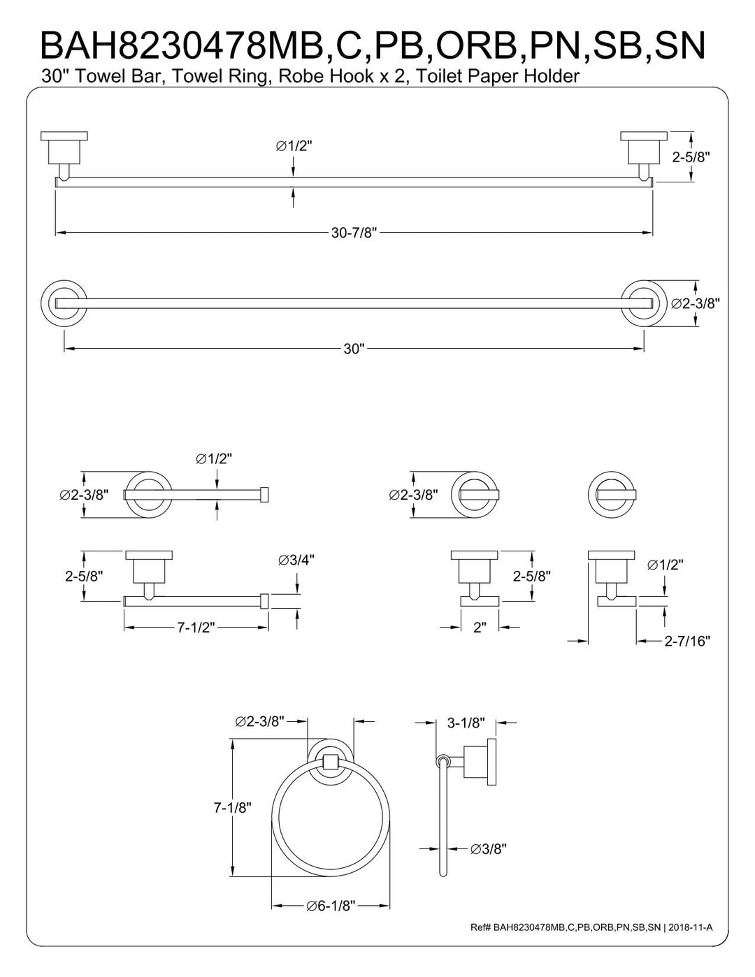 Kingston Brass Concord 5-Piece Bathroom Hardware Set