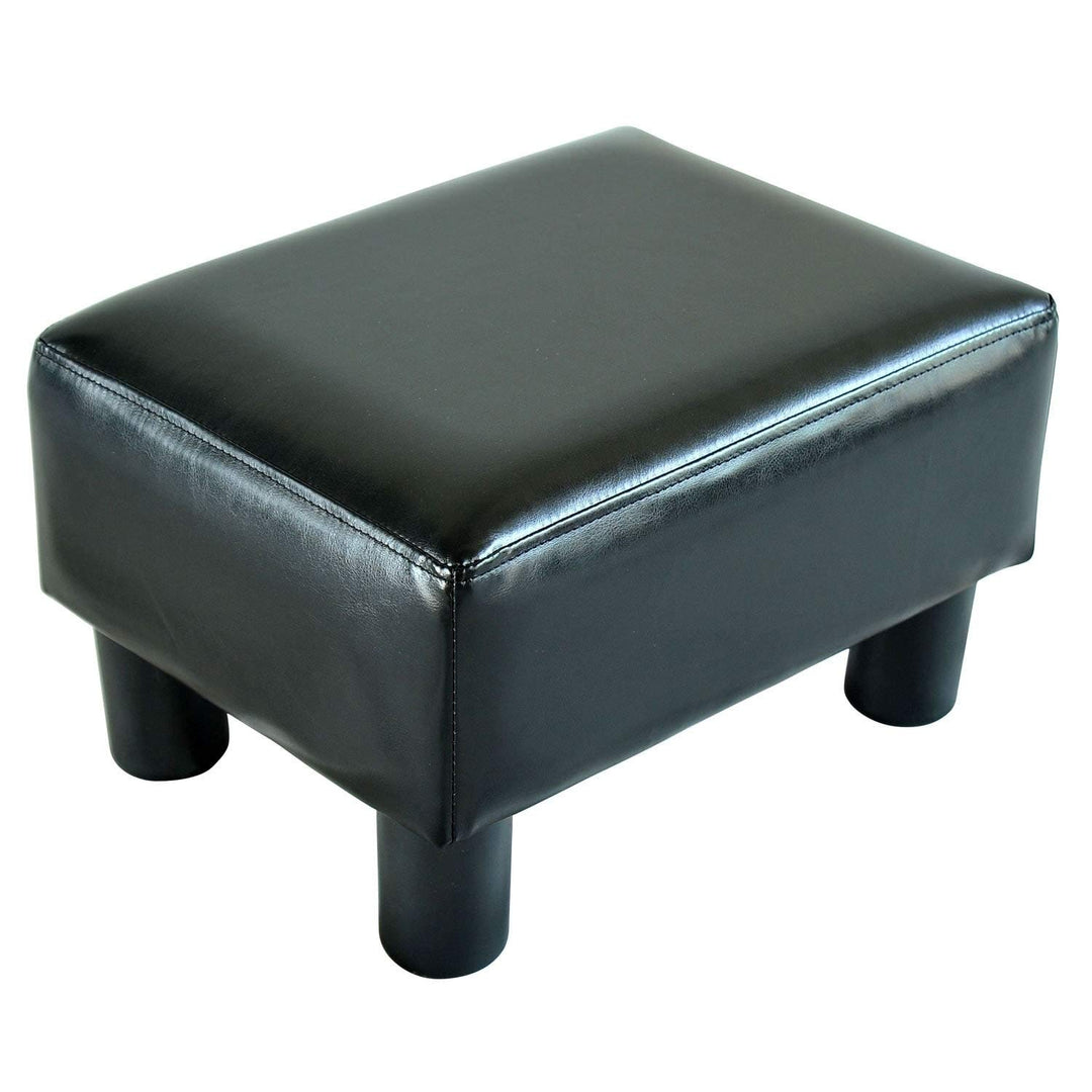 Meadow Modern Small Black Faux Leather Ottoman/Footrest Stool Solid Contemporary