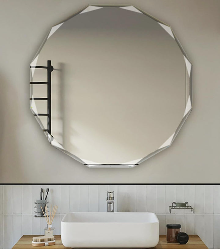 SNUGACE Single Beveled Edge Circle irror Frameless Wall ount Bathroom Vanity 24Round