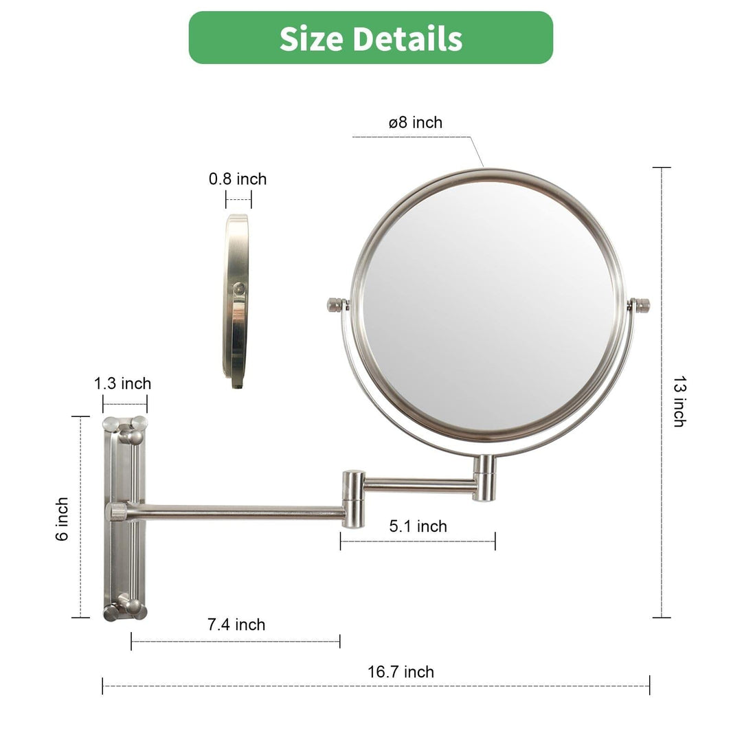 8 Inch Chrome Wall Mounted Round Frame Double-Sided Makeup Mirror with 1x/10x Hd - Diamond Home USA