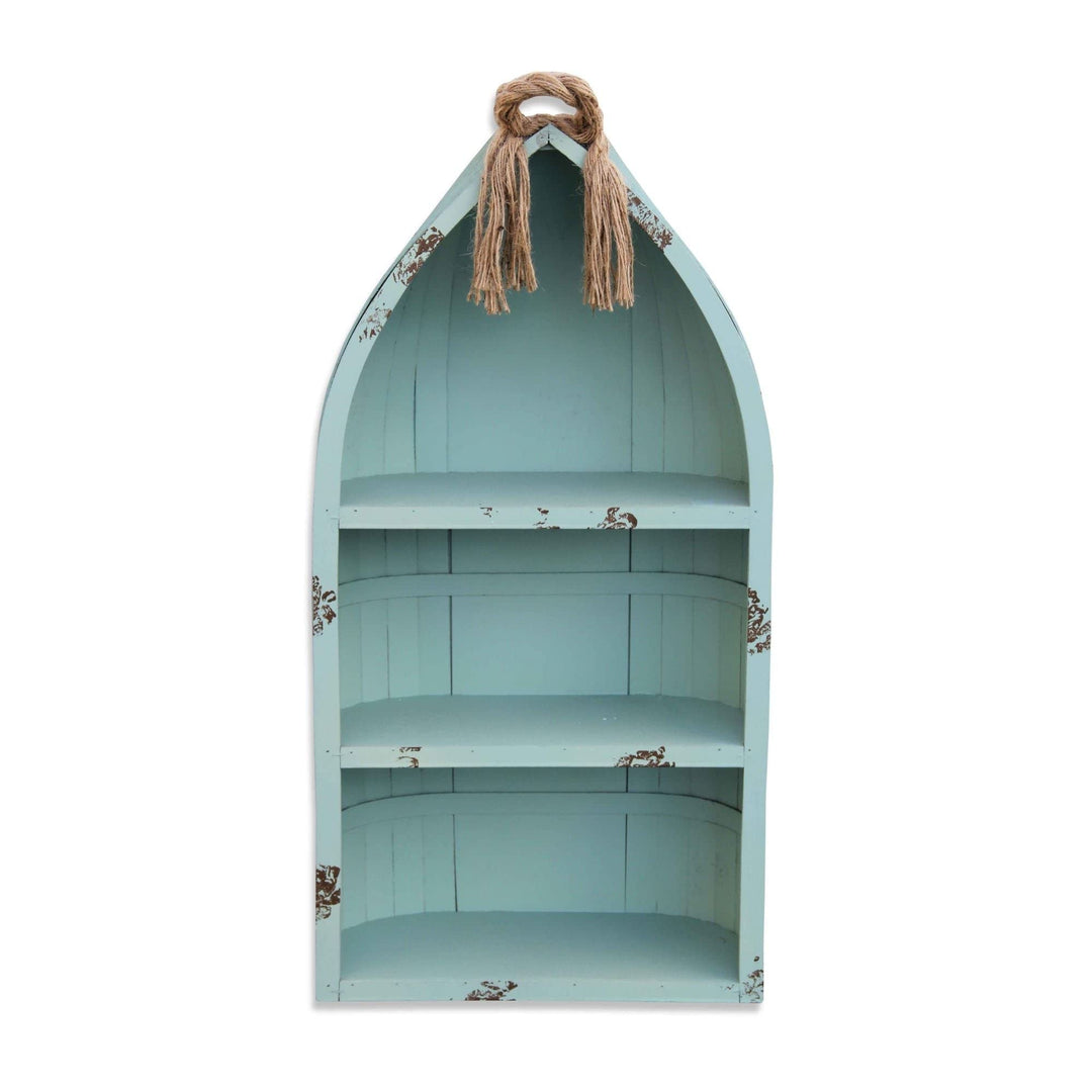 Blue Wood Canoe Designed Shelf with Rope L: 34.25" X W: 16" H: 7"