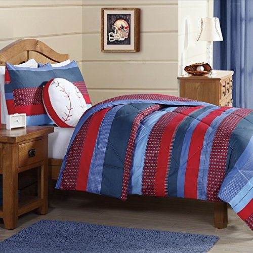 2 Piece Kids Boys BlueStripes Comforter Set Horizontal Rugby