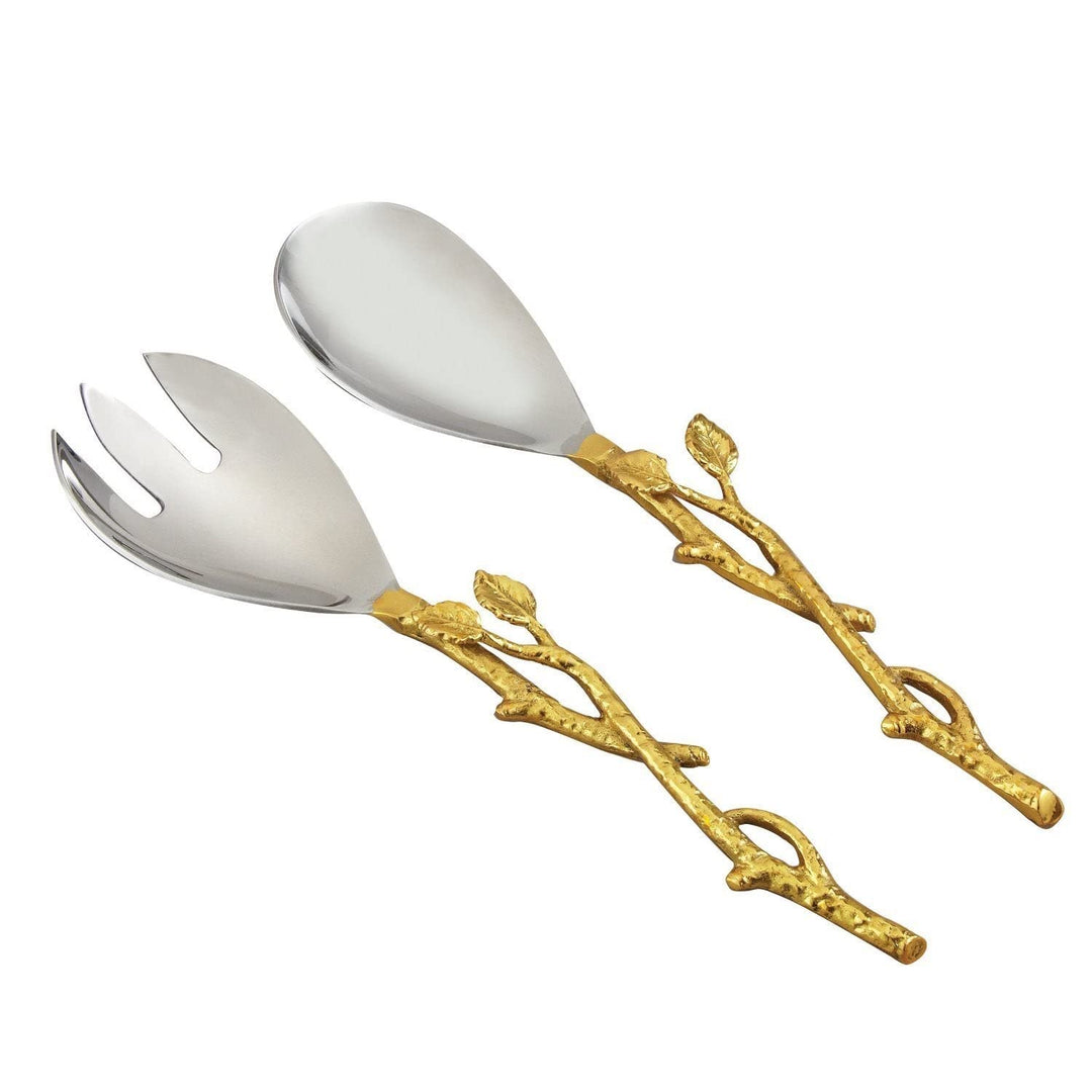 Golden Vine 12-inch Salad Server Set Gold Metal Stainless Steel 2 Piece