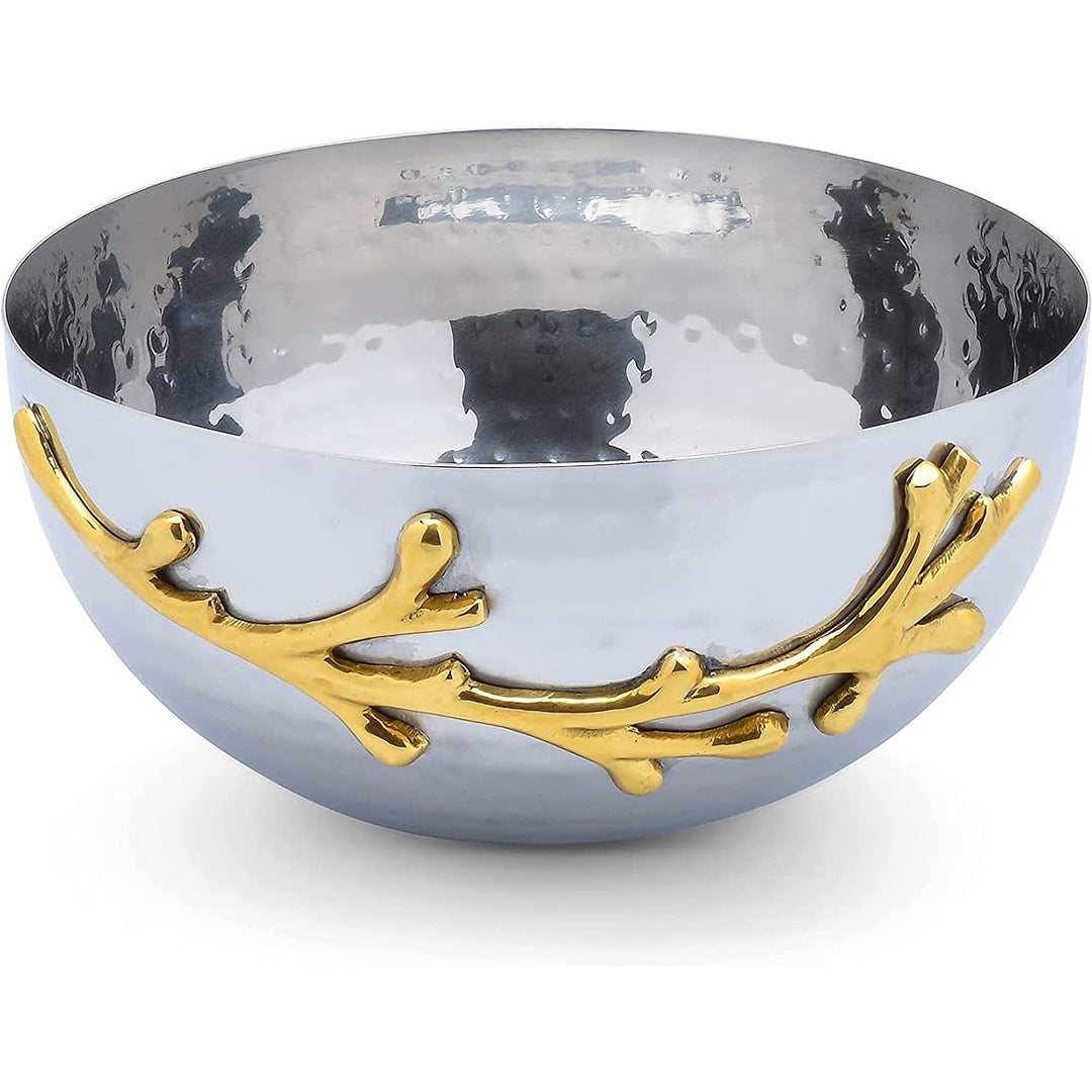 Two Tone Nickel Plated Decorative Serving Bowl With Gold Leaf Design Silver