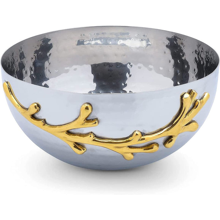 Two Tone Nickel Plated Decorative Serving Bowl With Gold Leaf Design Silver