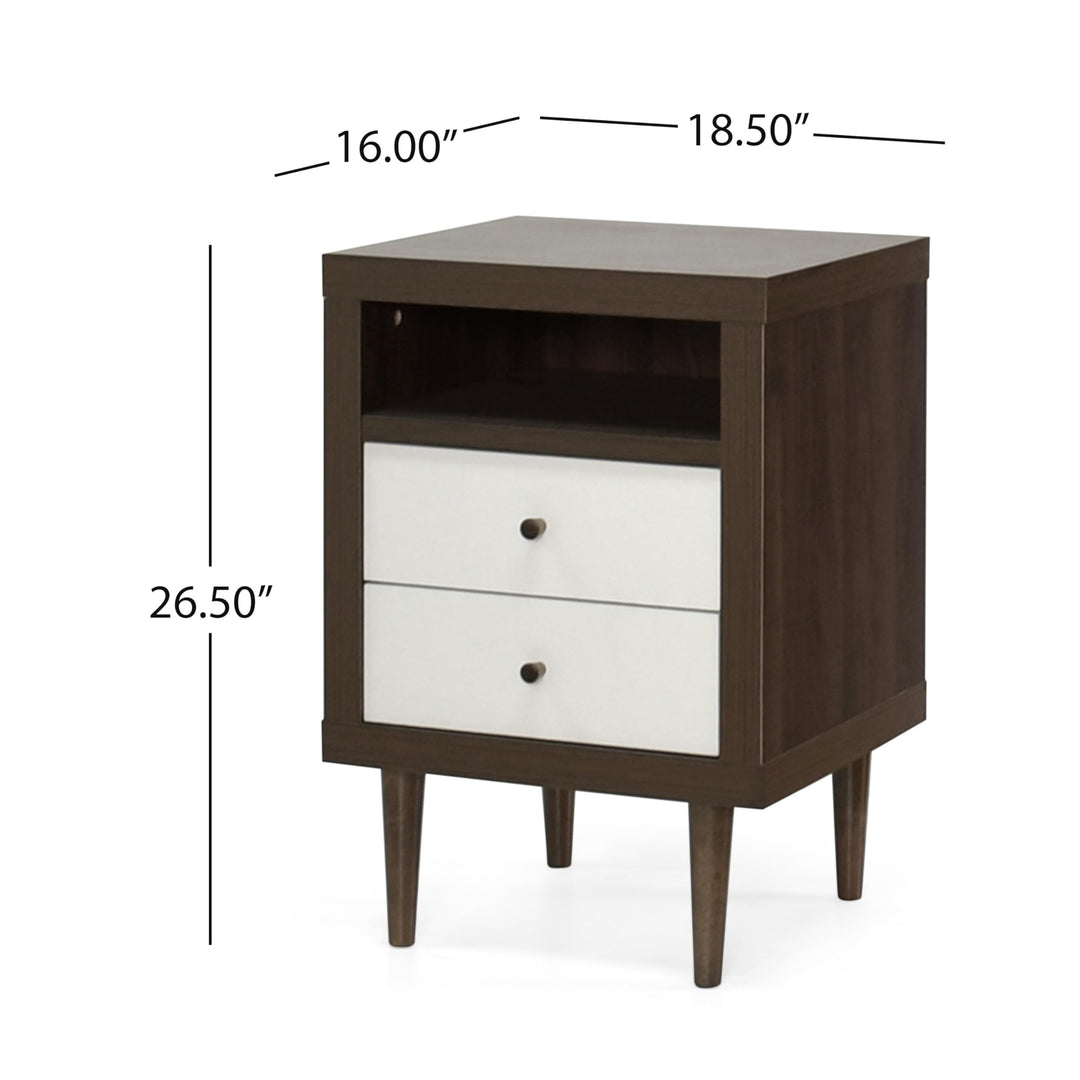 2 Drawer Nightstands White Mid-Century Modern MDF Rubberwood Walnut Finish - Diamond Home USA