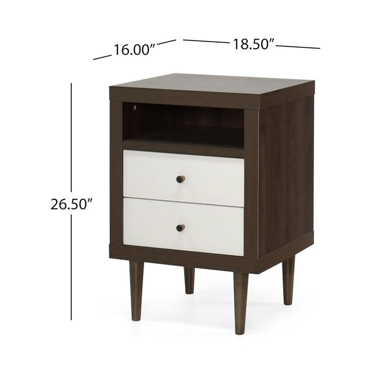 2 Drawer Nightstands White Mid-Century Modern MDF Rubberwood Walnut Finish - Diamond Home USA