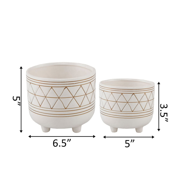 Set of 2 Geo 6" 5" Ceramic W/Legs White Handmade