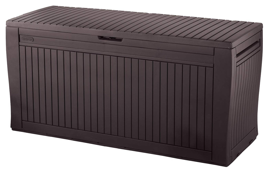 Keter Comfy 71 Gallon Resin Plastic Wood Look All Weather Outdoor Storage Deck Brown