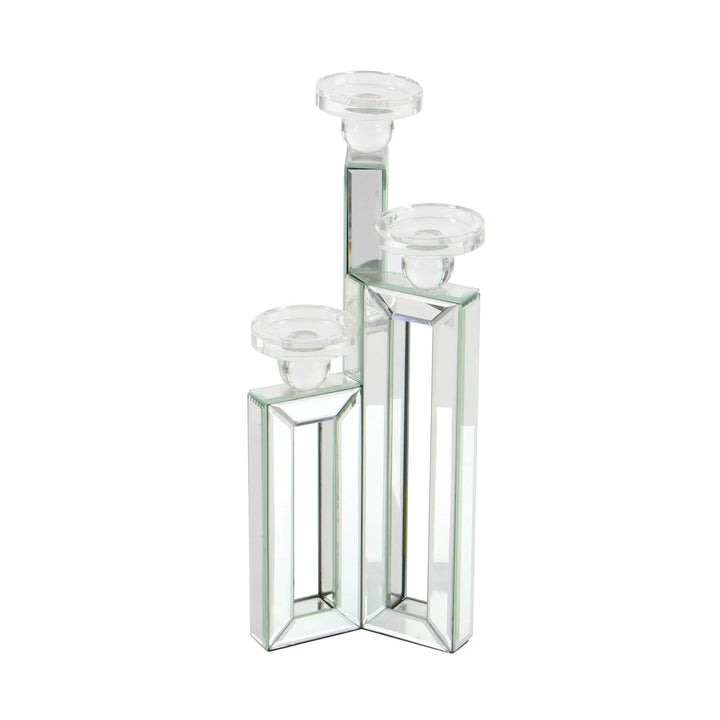 Modern Reflections Mirrored 3-Candle Holder 21-inches High X 7-inches Wide Clear