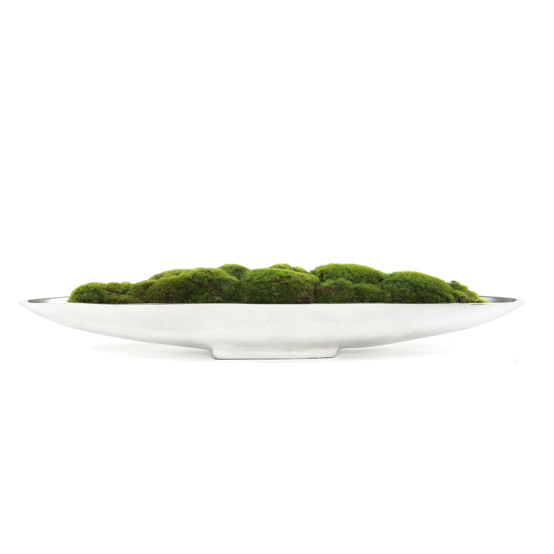 Green Grass Moss Arrangement in Small Metal Boat Tray Handmade