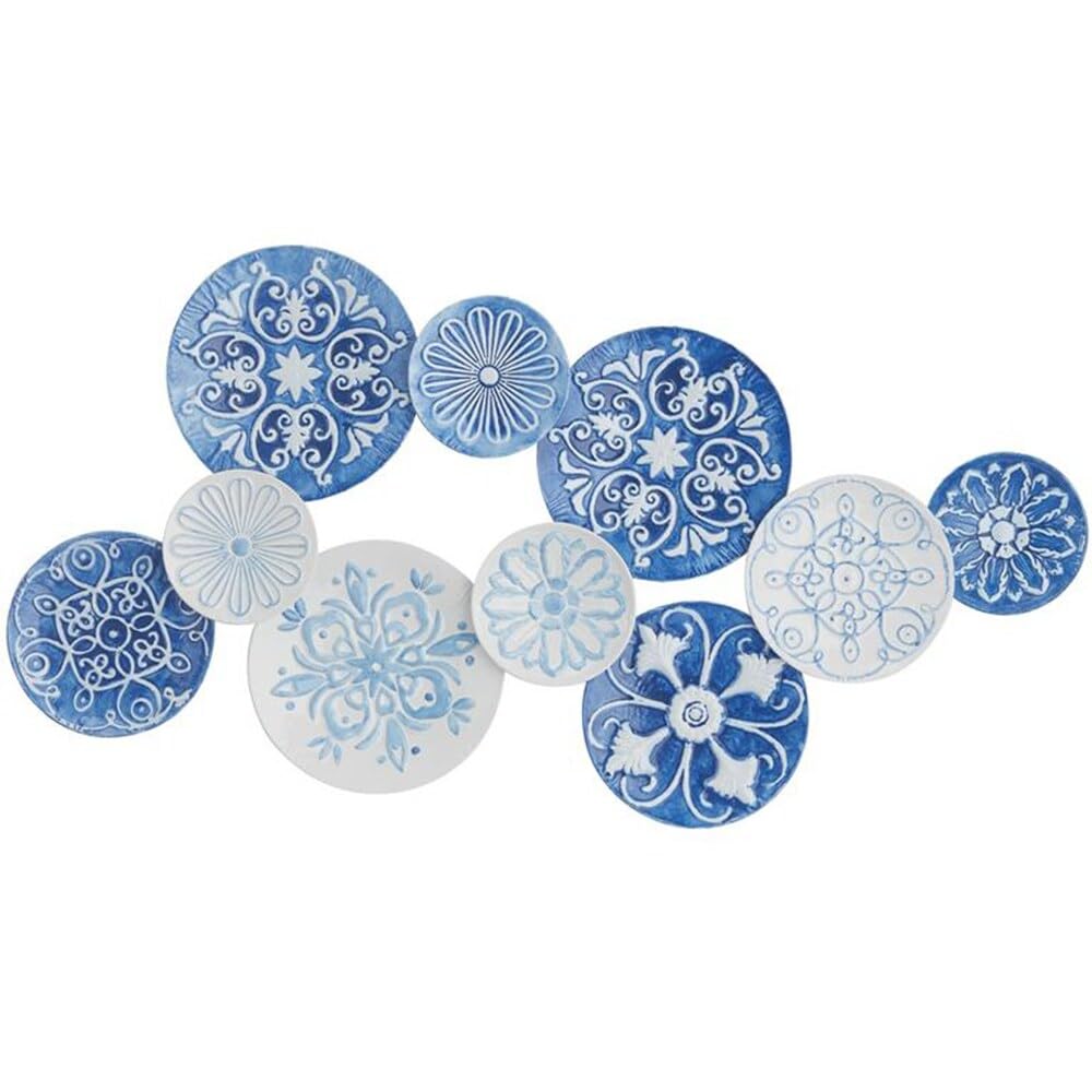 46 X 23 Hand-painted Multicolor Circles Metal Wall Art Blue Off/White French - Diamond Home USA