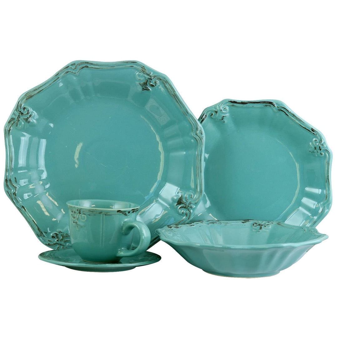 20 Piece Dinnerware Set In Turquoise Blue Floral Textured Traditional Round