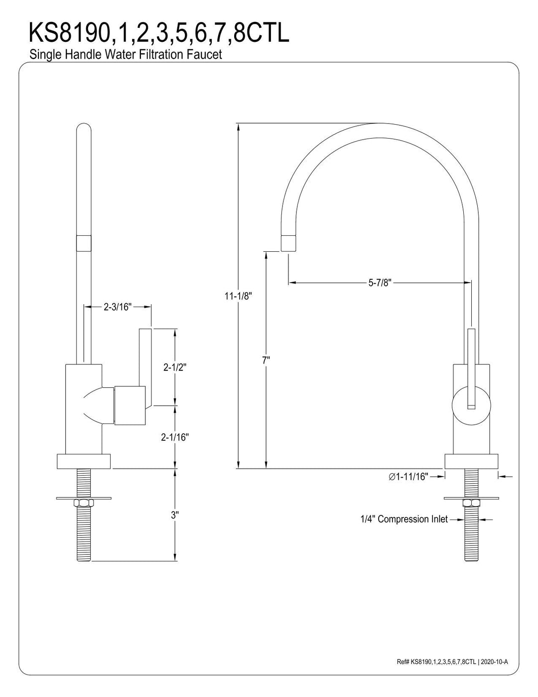 Kingston Brass KS8190CTL Continental Water Filtration Faucet 5-7/8" in Spout Matte Black