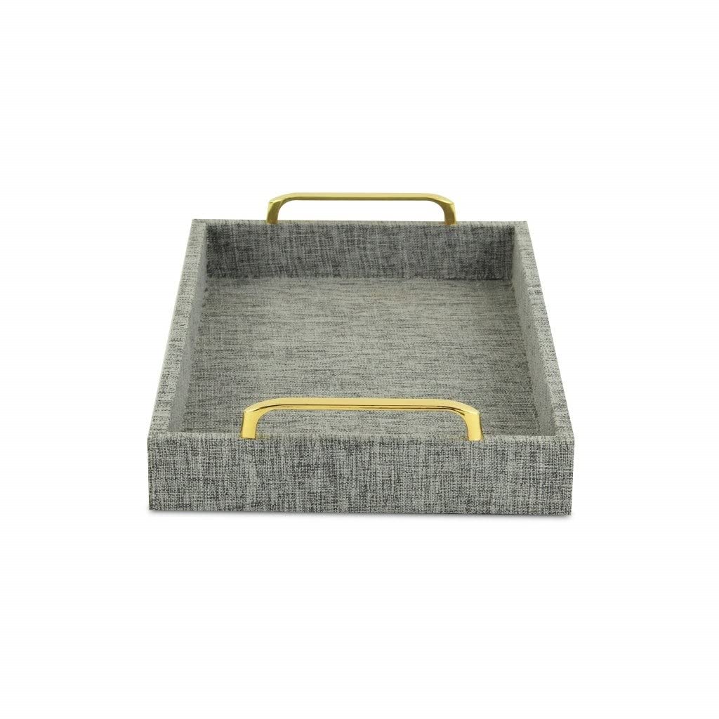 Gray Linen and Wooden Tray 18 W X 14 D 7 H Grey Rectangle Wood