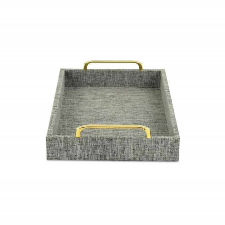 Gray Linen and Wooden Tray 18 W X 14 D 7 H Grey Rectangle Wood