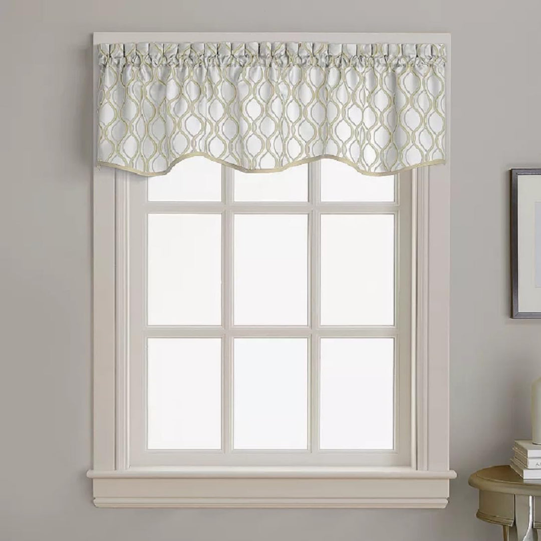 CHF Morocco Ogee Print Scallop Window Kitchen Curtain Valance Rod Pocket 58W x Scalloped Valance - OYSTER