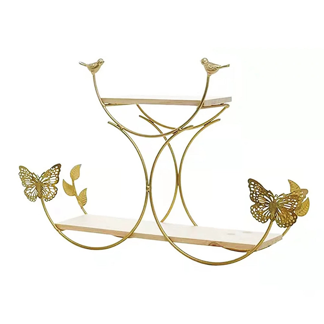 Iron Wall Butterfly Models Double Shelves Gold Metal Storage